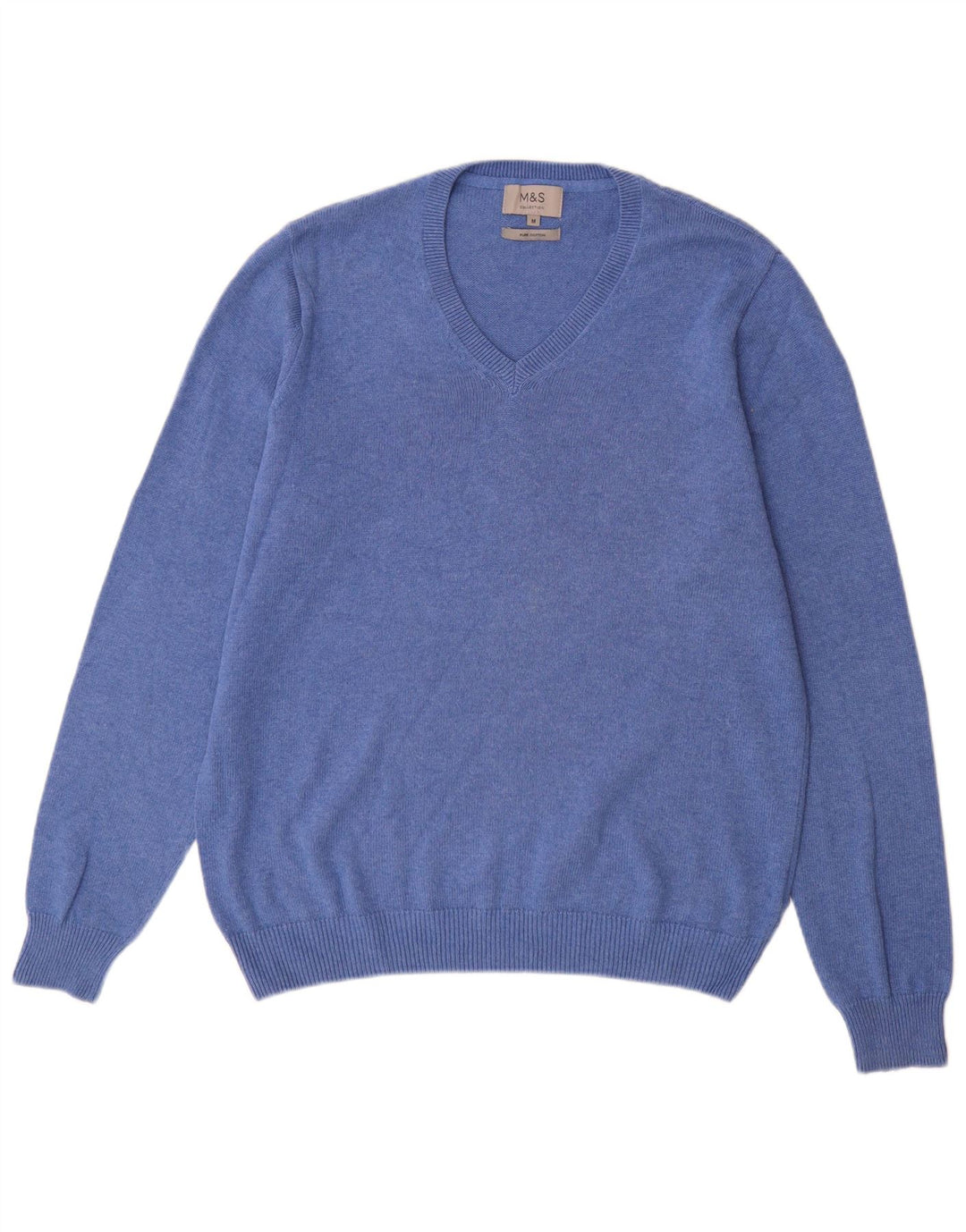 Marks & Spencer Mens V-Neck Jumper Sweater Medium Blue Cotton