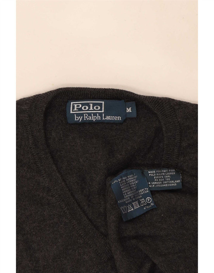 Polo Ralph Lauren Mens V-Neck Jumper Sweater Medium Grey Wool