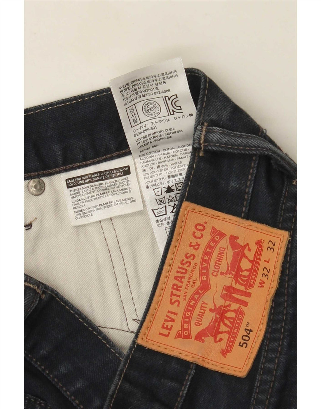 Levi's Mens 504 Straight Jeans W32 L32 Navy Blue Cotton