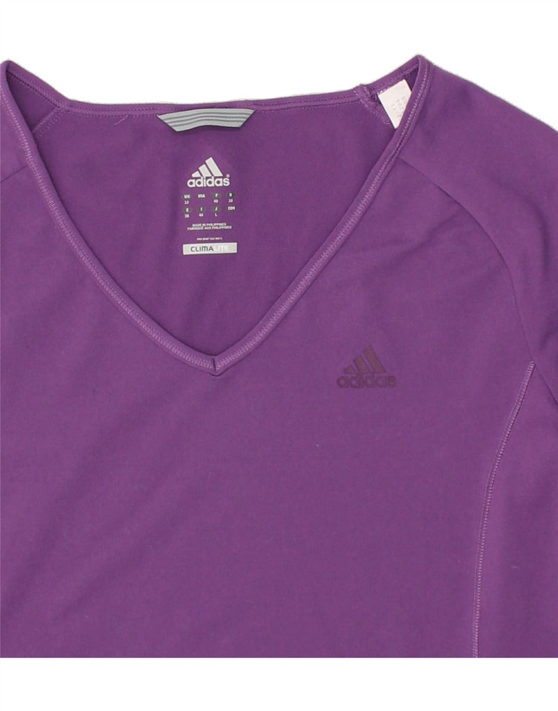 ADIDAS Womens Climalite Graphic T-Shirt Top UK 12 Medium Purple Polyester | Vintage Adidas | Thrift | Second-Hand Adidas | Used Clothing | Messina Hembry 