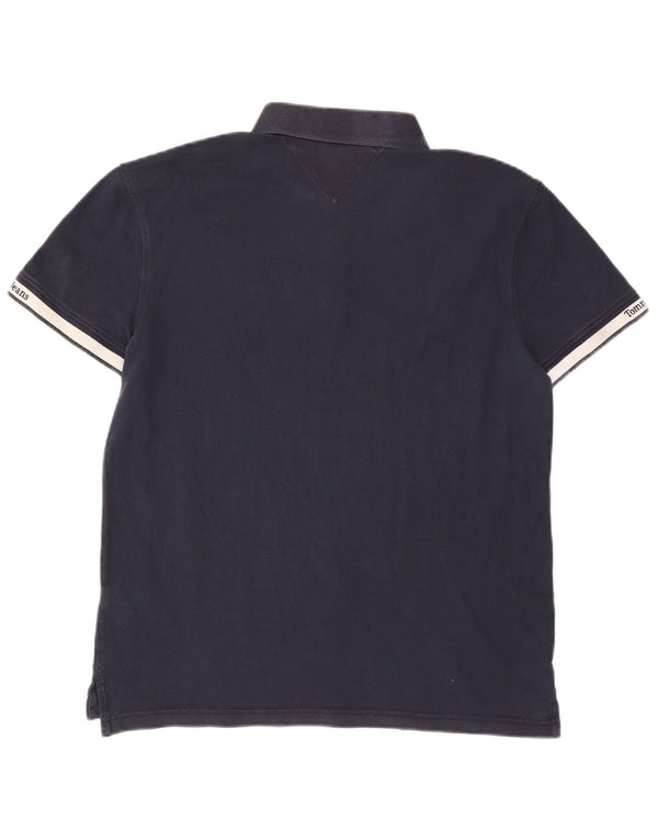 Tommy Hilfiger Mens Polo Shirt Large Navy Blue Colourblock Cotton