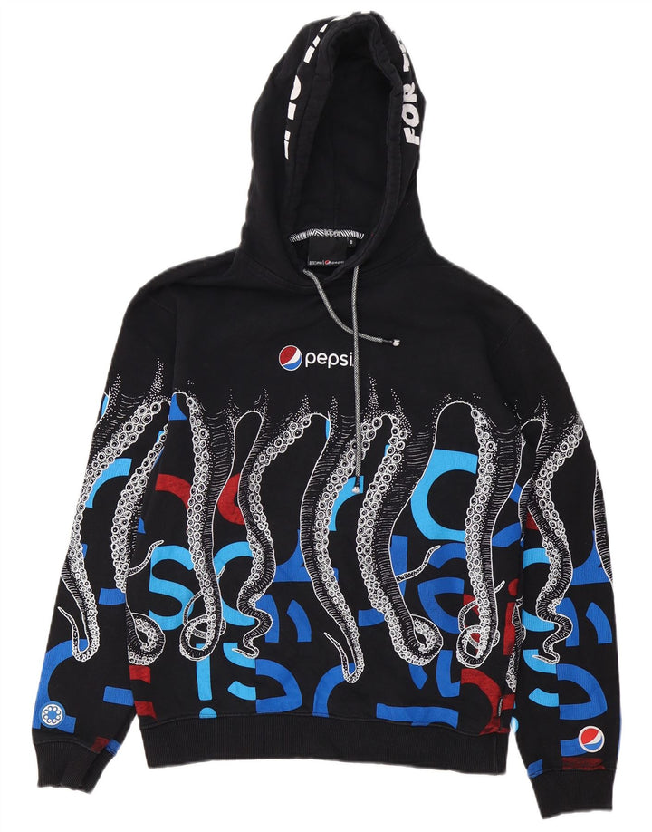 Octopus Mens Graphic Hoodie Jumper Small Black Cotton
