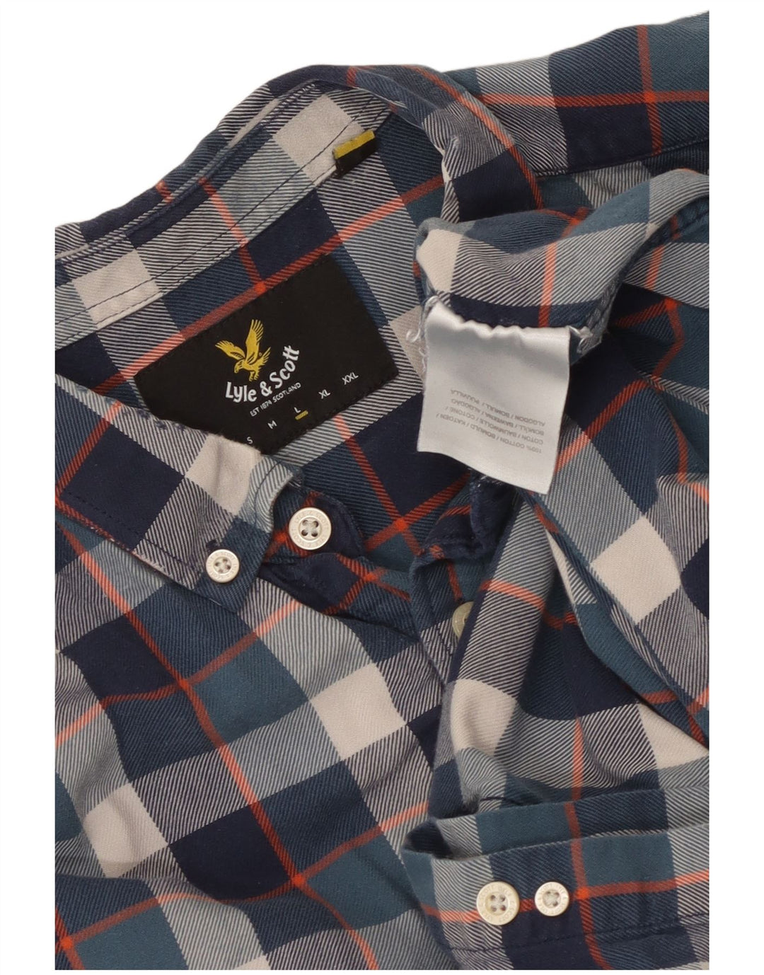 Lyle & Scott Mens Shirt Large Navy Blue Check Cotton