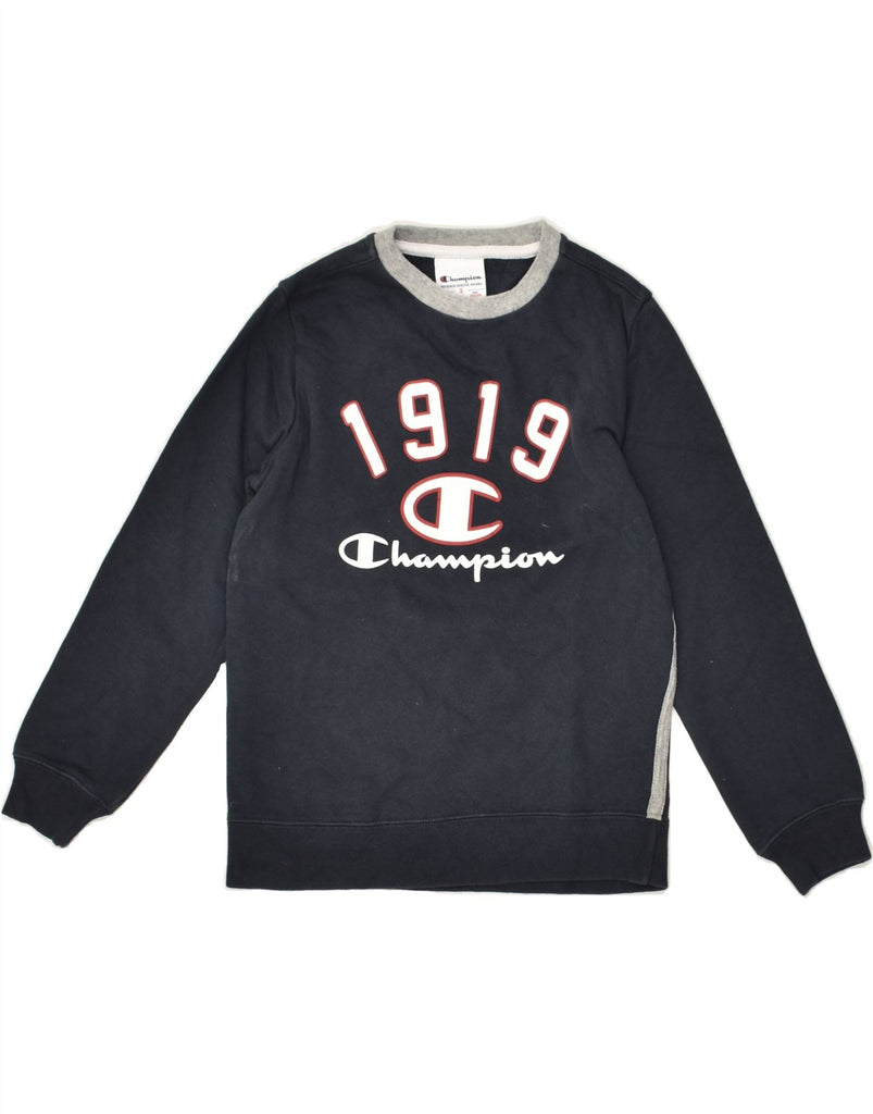 CHAMPION Boys Graphic Sweatshirt Jumper 7-8 Years Small  Navy Blue Cotton | Vintage Champion | Thrift | Second-Hand Champion | Used Clothing | Messina Hembry 