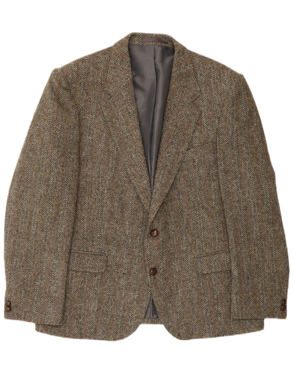HARRIS TWEED Mens 2 Button Blazer Jacket UK 46 3XL Green Herringbone Wool