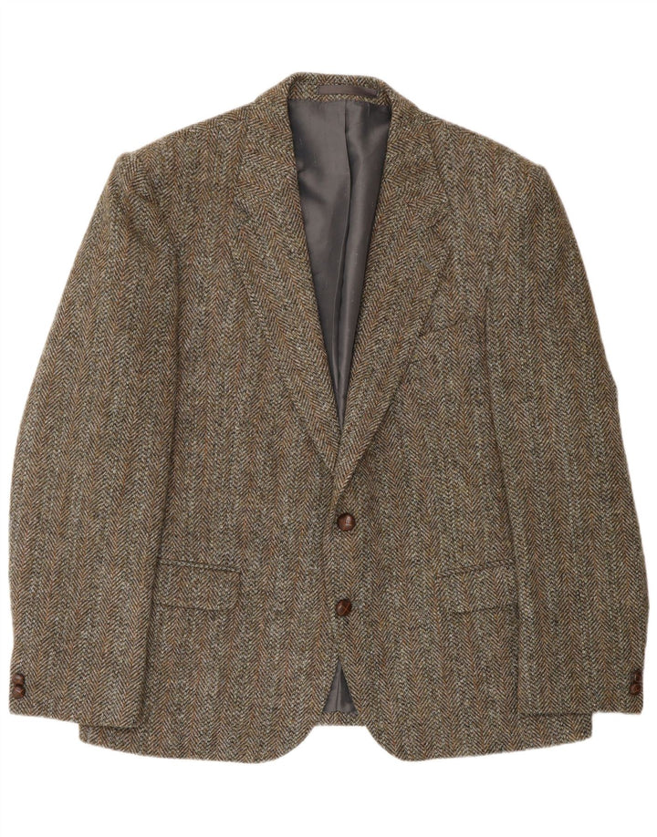 HARRIS TWEED Mens 2 Button Blazer Jacket UK 46 3XL Green Herringbone Wool