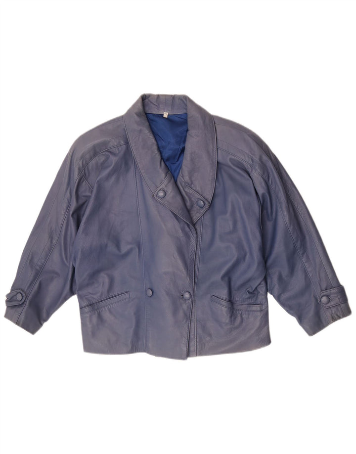 Vintage Womens Oversized Leather Jacket EU 40 Medium Blue