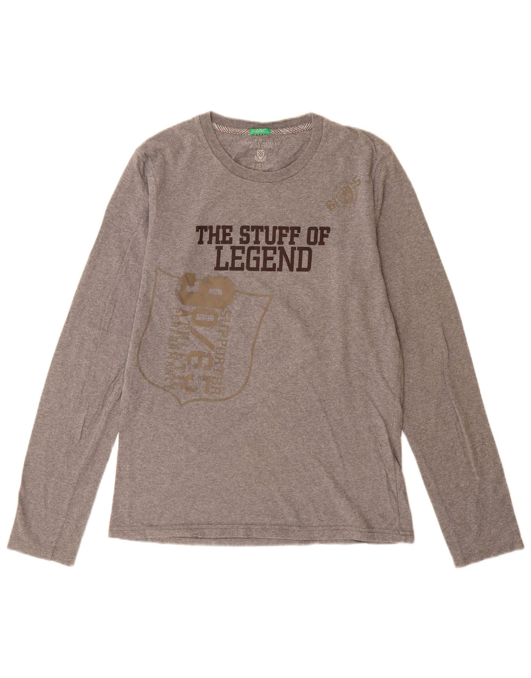 Benetton Boys Graphic Top Long Sleeve 15-16 Years Medium Grey Flecked