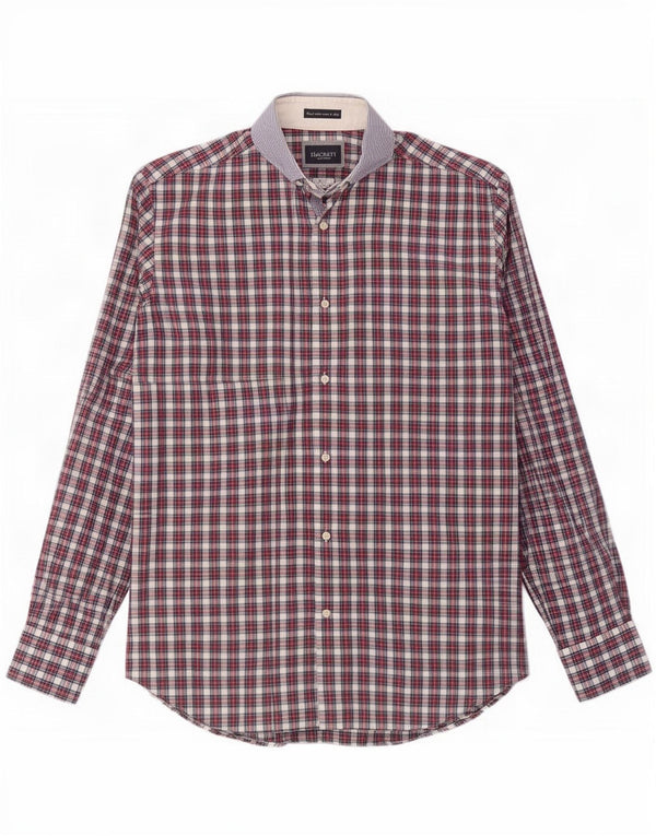 Hackett Mens Slim Fit Shirt Small Red Check Cotton