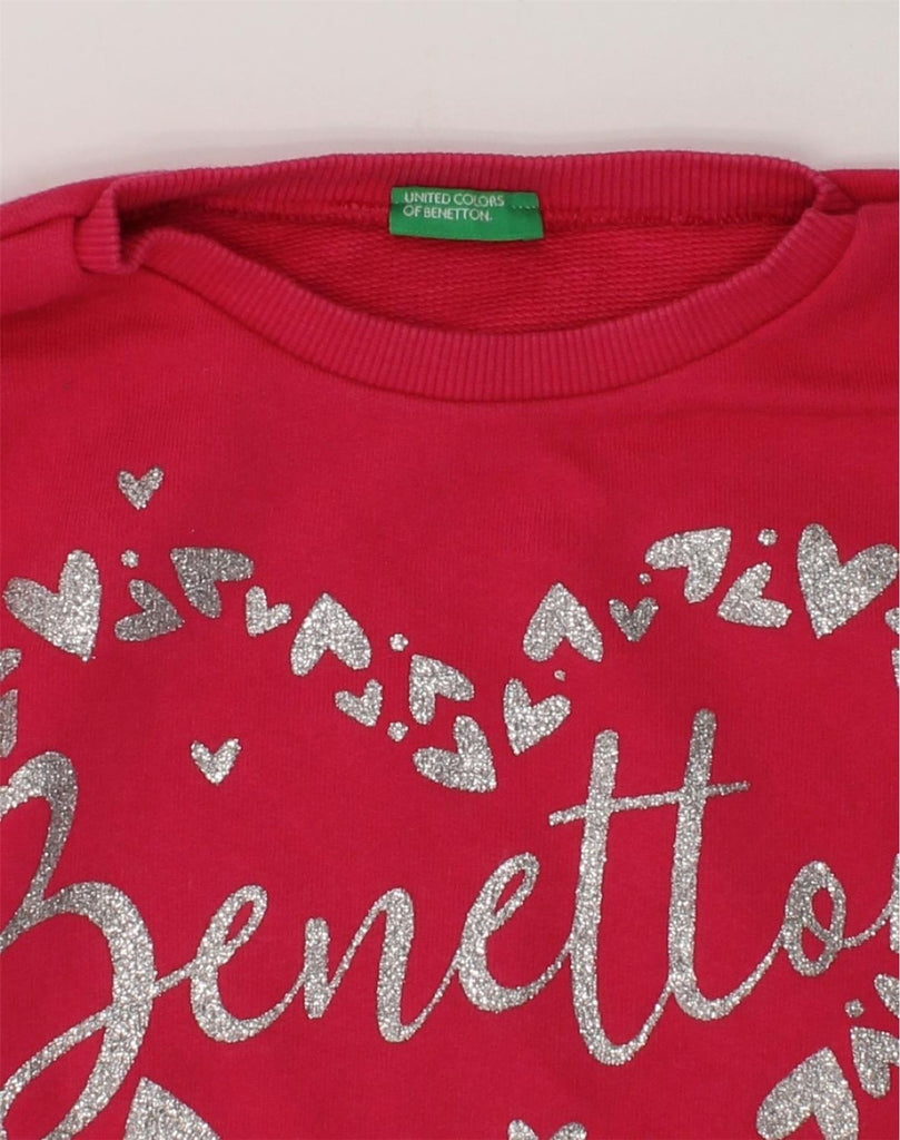 BENETTON Girls Graphic Top Long Sleeve 10-11 Years XL Pink Cotton | Vintage Benetton | Thrift | Second-Hand Benetton | Used Clothing | Messina Hembry 