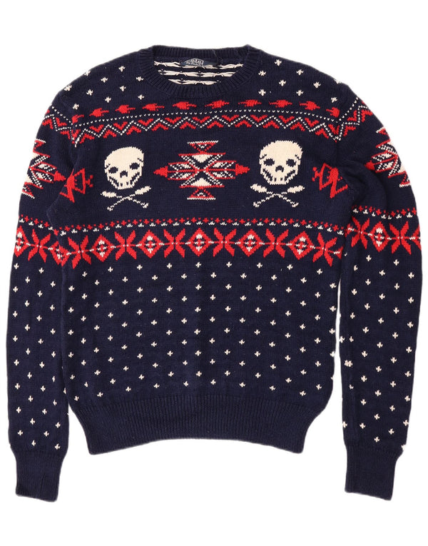 Polo Ralph Lauren Mens Crew Neck Jumper Sweater Small Navy Blue Skull