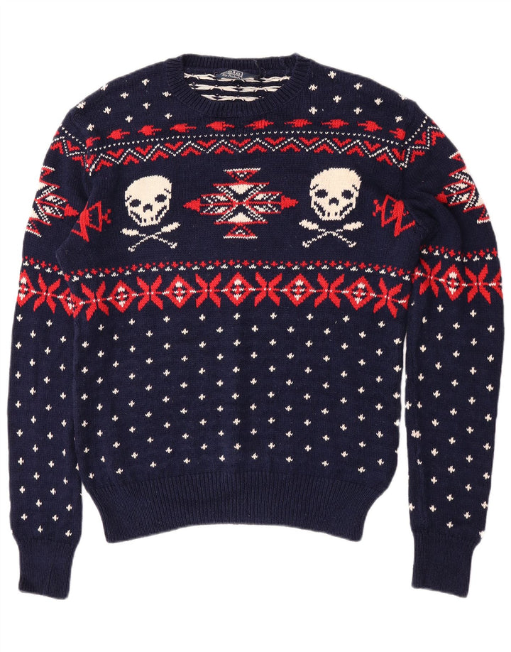 Polo Ralph Lauren Mens Crew Neck Jumper Sweater Small Navy Blue Skull