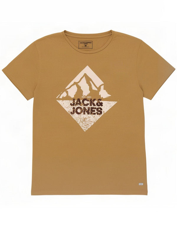 Jack & Jones Mens Graphic T-Shirt Top Large Beige Cotton