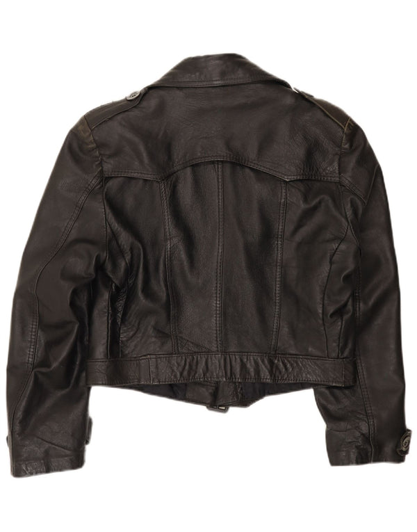 VINTAGE Womens Crop Military Jacket UK 12 Medium Black