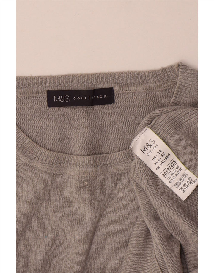 Marks & Spencer Womens Crew Neck Jumper Sweater UK 14 Large Grey Acrylic