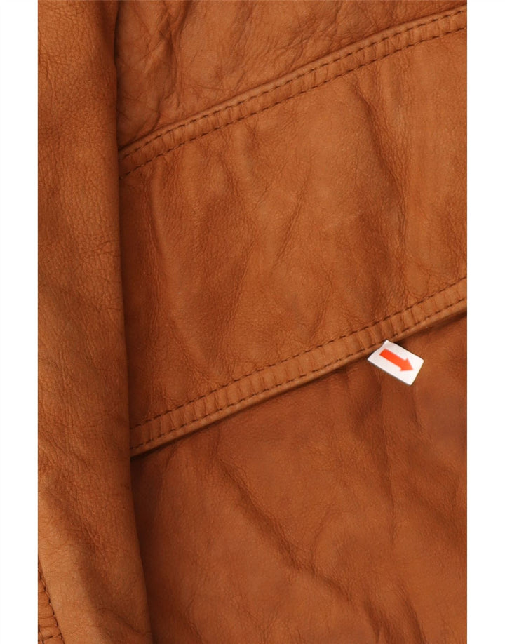 VINTAGE Mens Hooded Leather Jacket EU 54 2XL Brown Leather