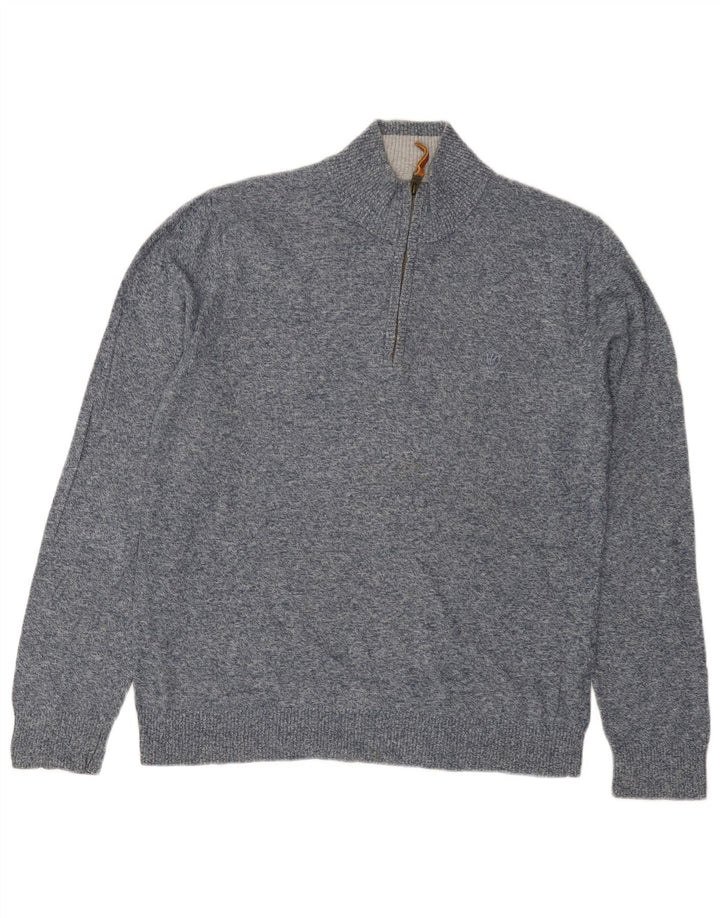 Fat Face Mens Zip Neck Jumper Sweater Medium Blue Flecked Cotton Classic