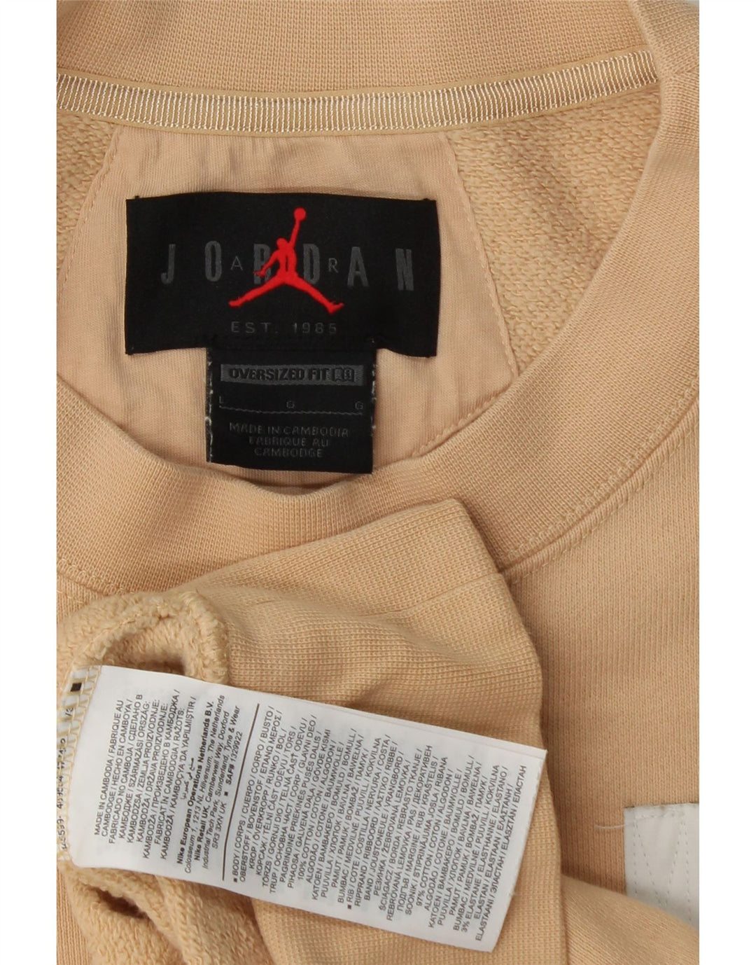 JORDAN Mens Oversized Sweatshirt Jumper Large Beige Cotton