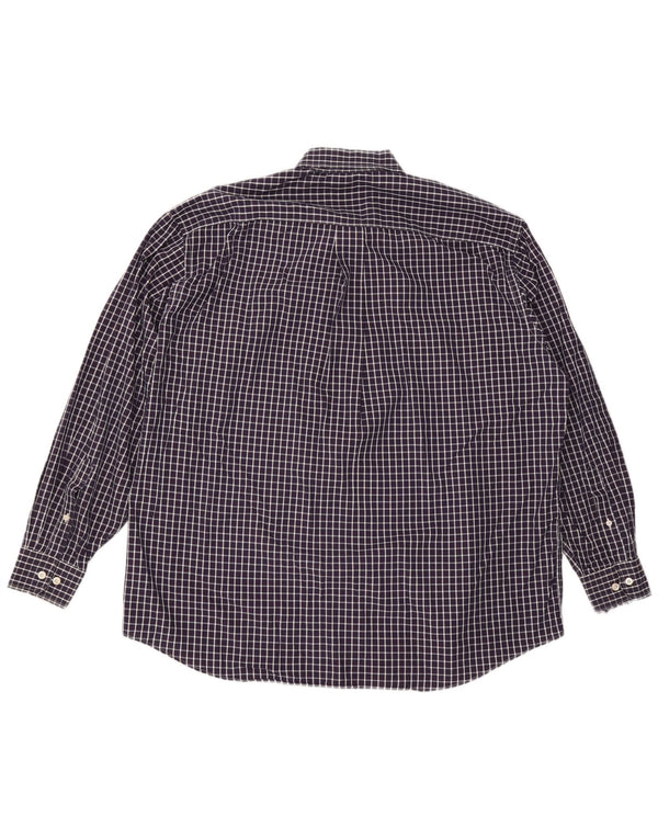 Nautica Mens Classic Fit Shirt Size 18 2XL Navy Blue Check Cotton