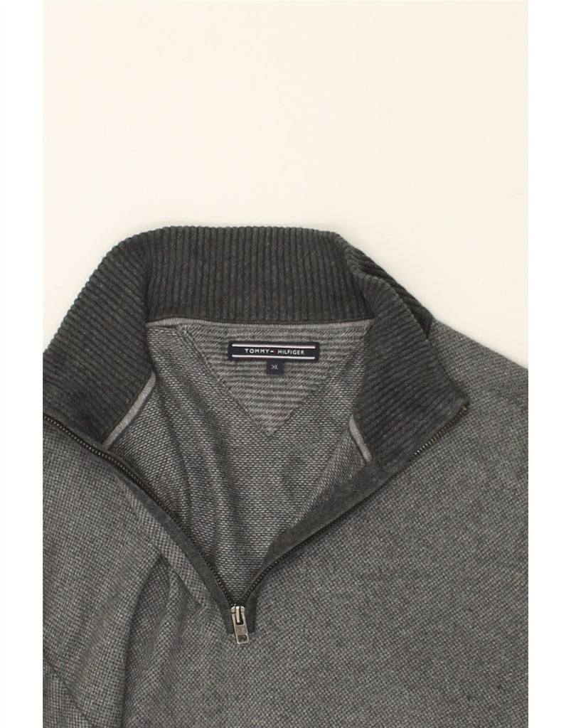 TOMMY HILFIGER Mens Zip Neck Jumper Sweater XL Grey Cotton | Vintage Tommy Hilfiger | Thrift | Second-Hand Tommy Hilfiger | Used Clothing | Messina Hembry 