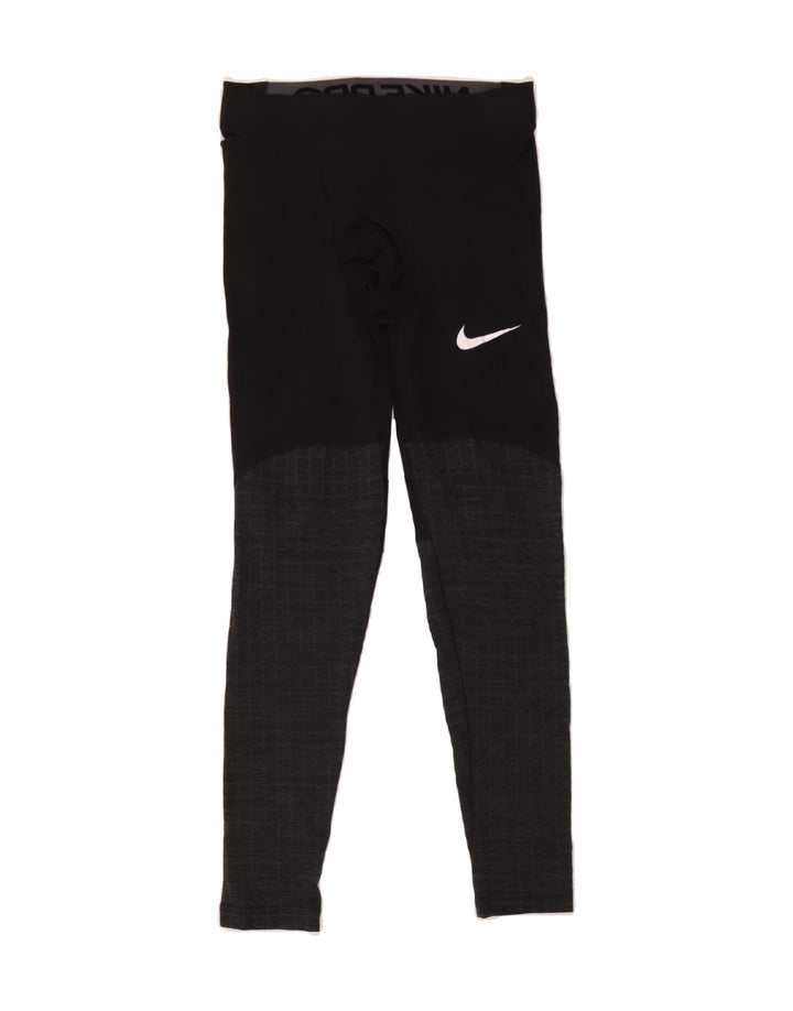 NIKE Womens Graphic Leggings UK 12 Medium Black Colourblock Polyester Vintage Nike and Second-Hand Nike from Messina Hembry 