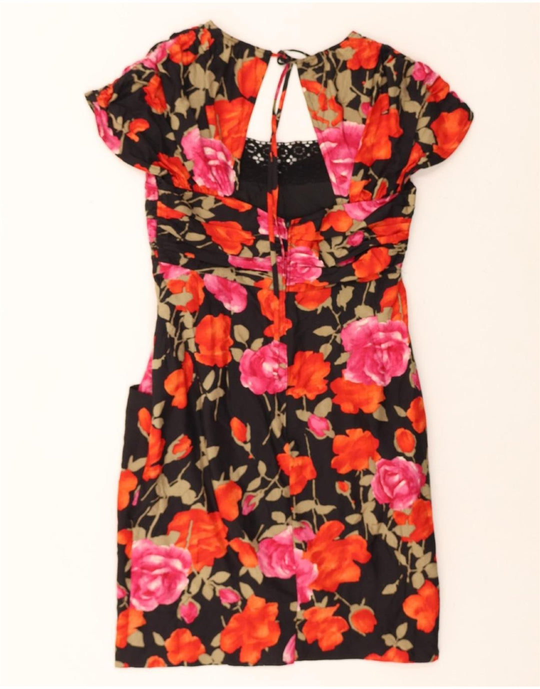 YVETTE Womens Sheath Dress UK 14 Medium Black Floral Vintage Yvette and Second-Hand Yvette from Messina Hembry 