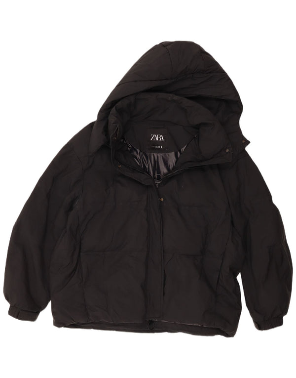 Zara Womens Hooded Oversized Padded Jacket UK 18 XL Black