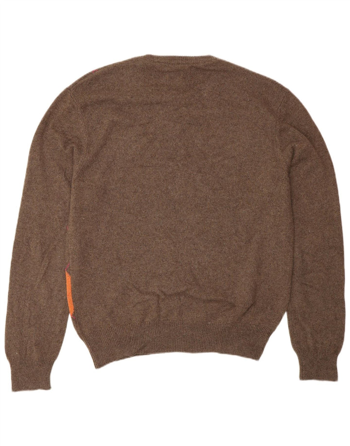 VINTAGE Mens Crew Neck Jumper Sweater IT 48 Small Brown Argyle/Diamond