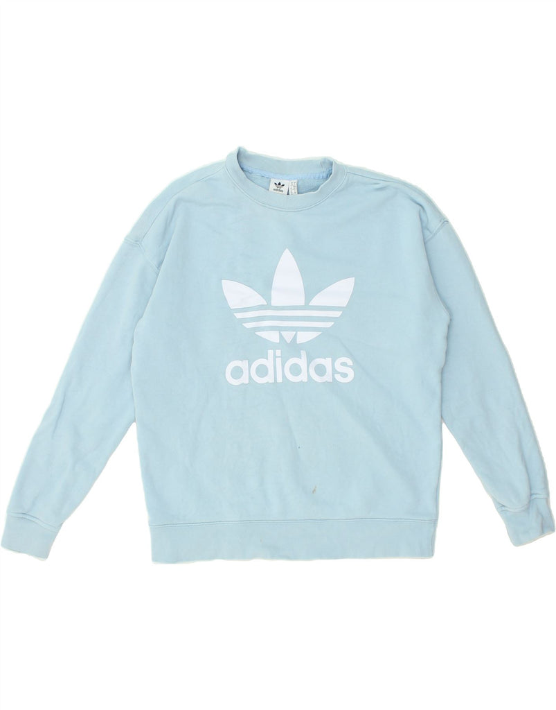 ADIDAS Womens Graphic Sweatshirt Jumper UK 10 Small Blue Cotton | Vintage Adidas | Thrift | Second-Hand Adidas | Used Clothing | Messina Hembry 