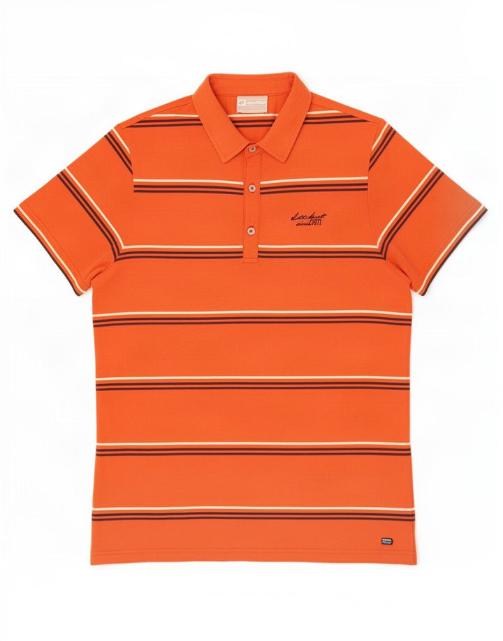 Lotto Mens Polo Shirt Large Orange Striped
