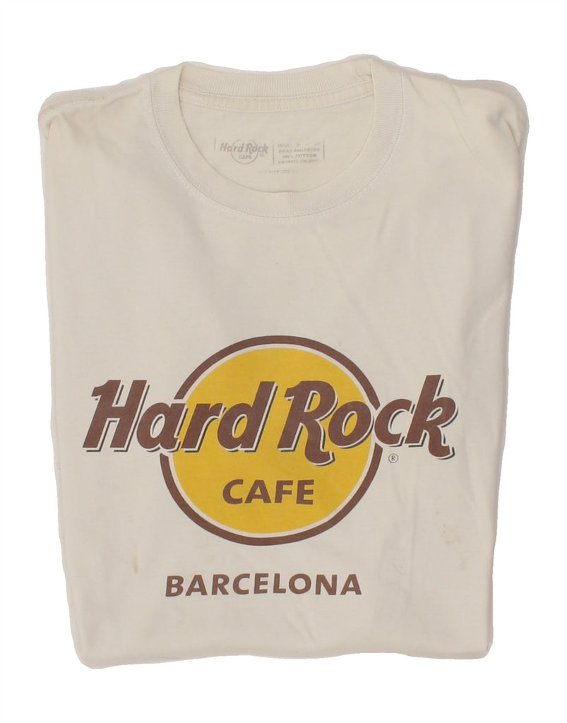 HARD ROCK CAFE Mens Barcelona Graphic T-Shirt Top Medium White Cotton | Vintage Hard Rock Cafe | Thrift | Second-Hand Hard Rock Cafe | Used Clothing | Messina Hembry 