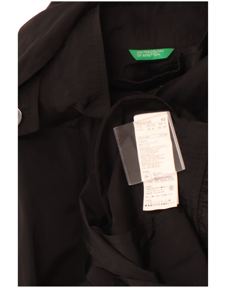BENETTON Womens Hooded Trench Coat IT 42 Medium Black Polyester