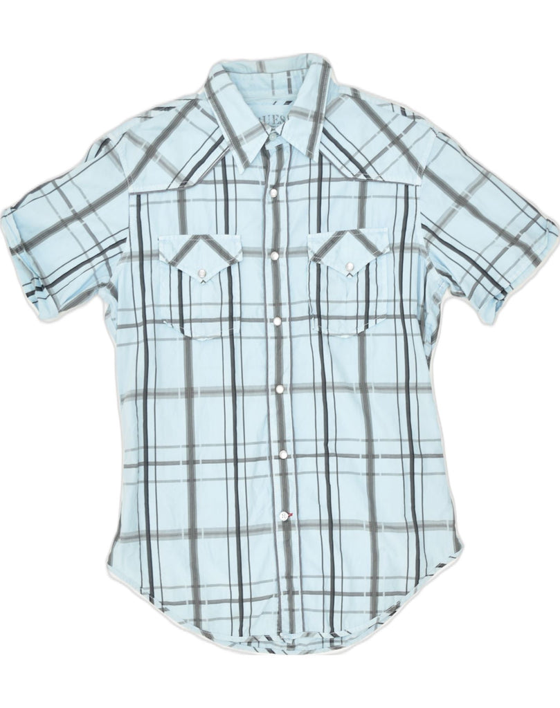 GUESS Mens Short Sleeve Shirt Small Blue Check Cotton | Vintage | Thrift | Second-Hand | Used Clothing | Messina Hembry 