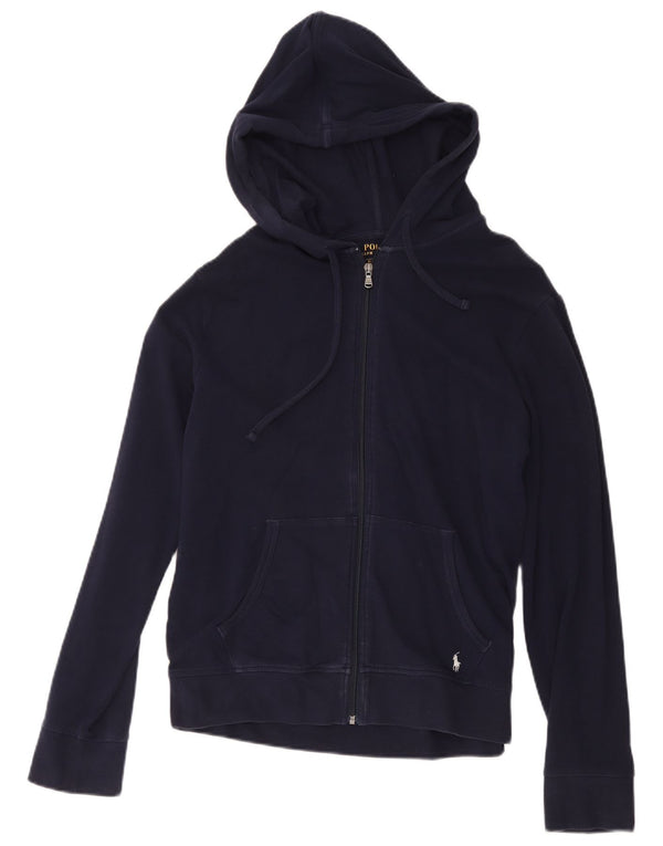 Polo Ralph Lauren Womens Zip Hoodie Sweater UK 14 Medium Navy Blue Cotton
