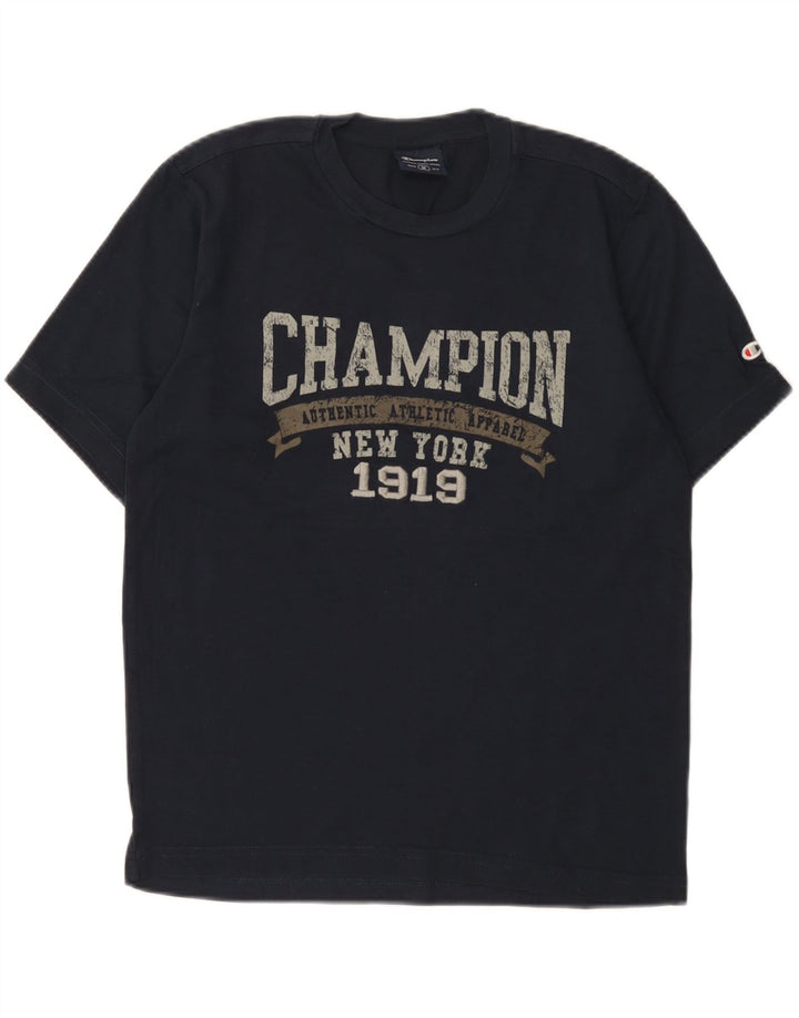 Champion Womens Graphic T-Shirt Top UK 14 Medium Navy Blue