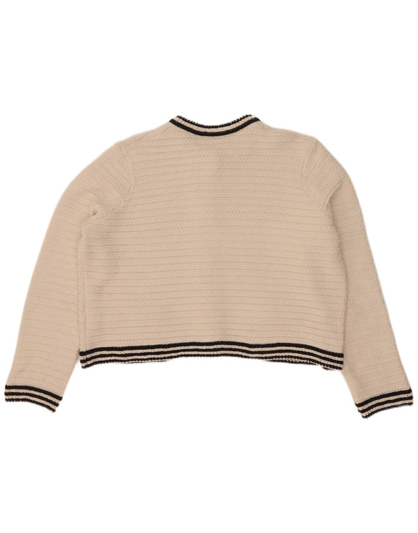 Marks & Spencer Womens Crop Cardigan Sweater UK 16 Large Off White Striped