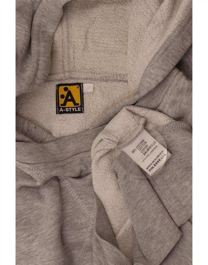 A-Style Mens Graphic Hoodie Jumper Medium Grey Flecked Cotton