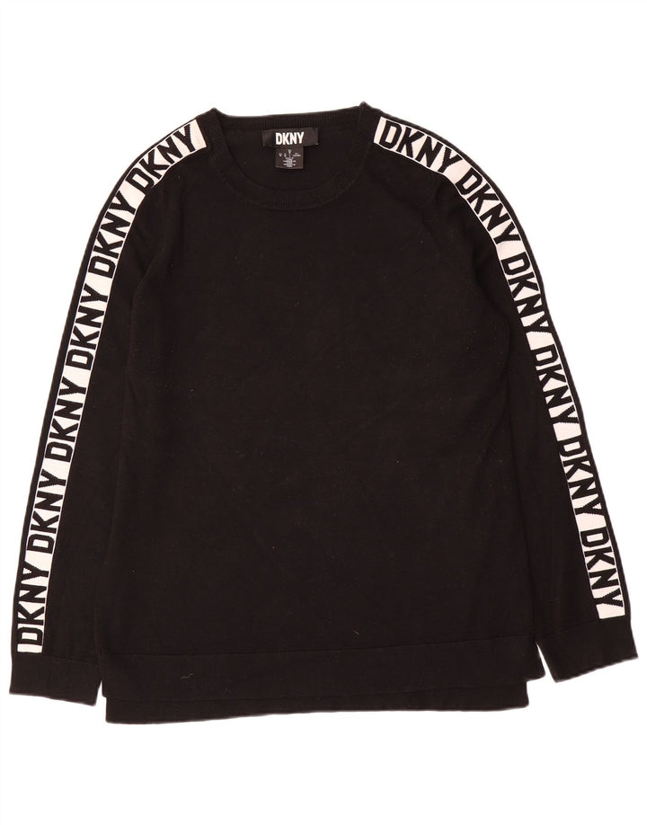 Dkny Womens Graphic Sweatshirt Jumper UK 12 Medium Black Viscose