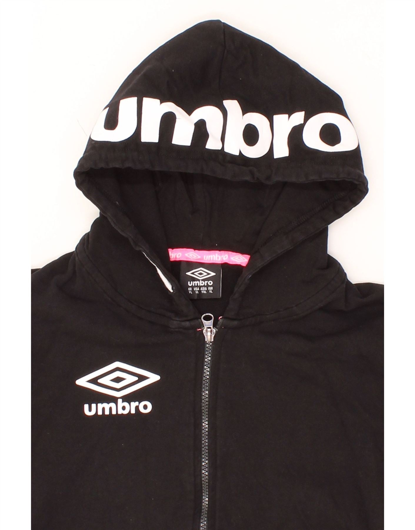 UMBRO Boys Graphic Zip Hoodie Sweater 11-12 Years Large Black