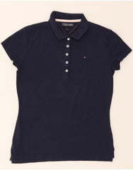 TOMMY HILFIGER Womens Slim Fit Polo Shirt UK 10 Small Navy Blue Cotton