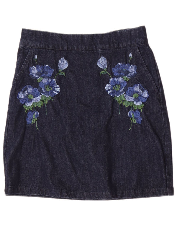 Warehouse Womens Denim Skirt UK 10 Small W28 Blue Floral Cotton