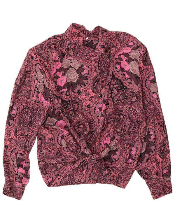 VINTAGE Womens Oversized Shirt Blouse UK 14 Large Pink Floral Viscose