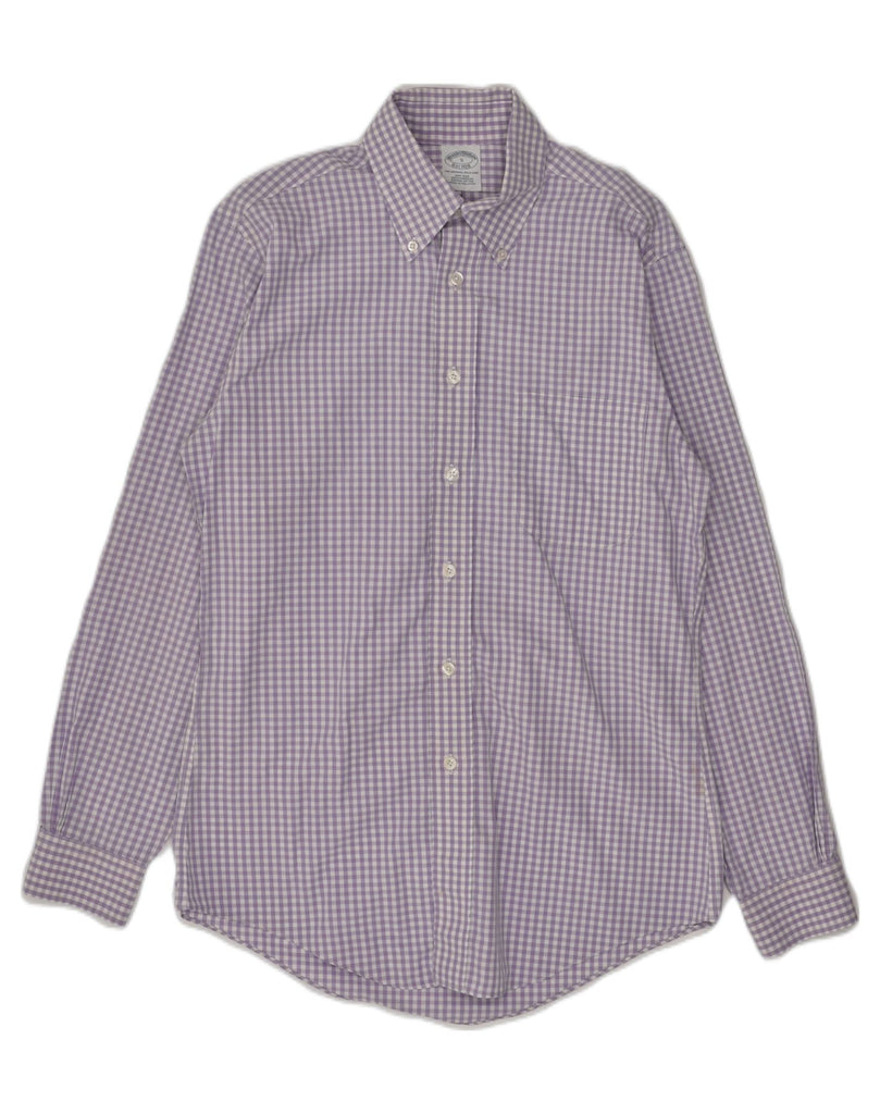 BROOKS BROTHERS Mens NON - IRON Shirt Small Purple Gingham Cotton | Vintage Brooks Brothers | Thrift | Second-Hand Brooks Brothers | Used Clothing | Messina Hembry 