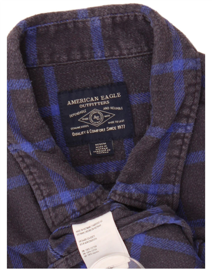 American Eagle Mens Flannel Shirt Medium Navy Blue Check Cotton