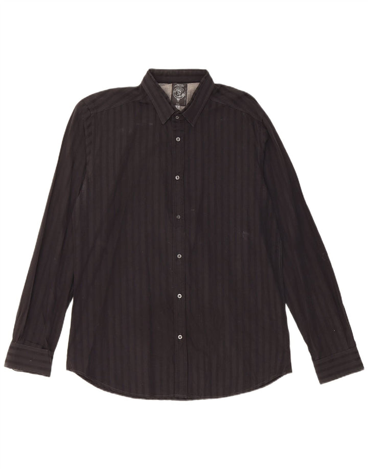 Diesel Mens Shirt Large Black Striped Cotton