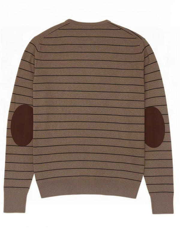 Tommy Hilfiger Mens V-Neck Jumper Sweater Medium Brown Striped Cotton