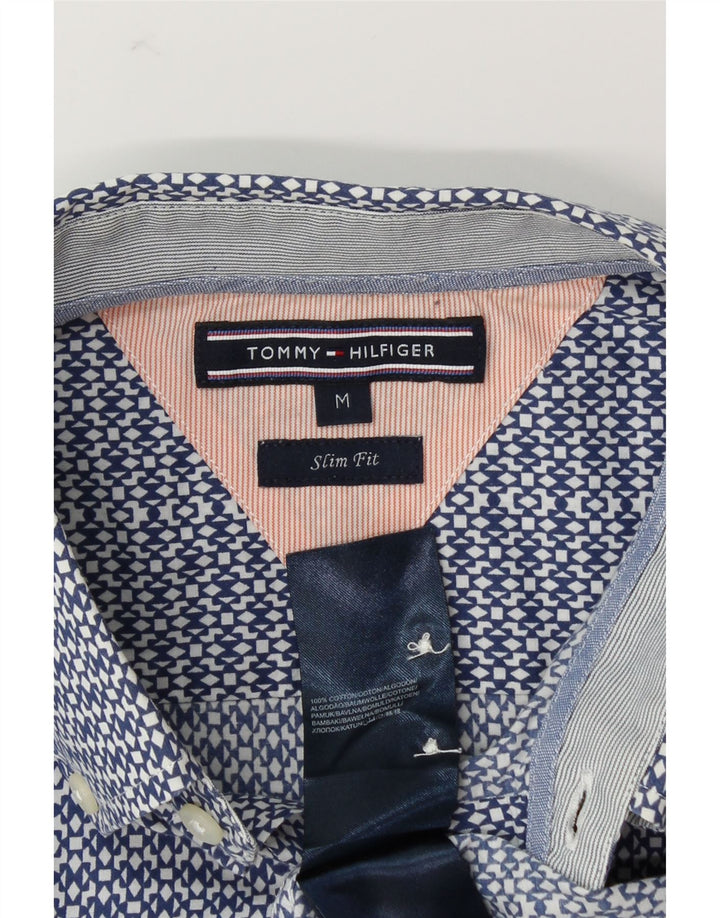 TOMMY HILFIGER Mens Slim Fit Shirt Medium Navy Blue Geometric Cotton Vintage Tommy Hilfiger and Second-Hand Tommy Hilfiger from Messina Hembry 