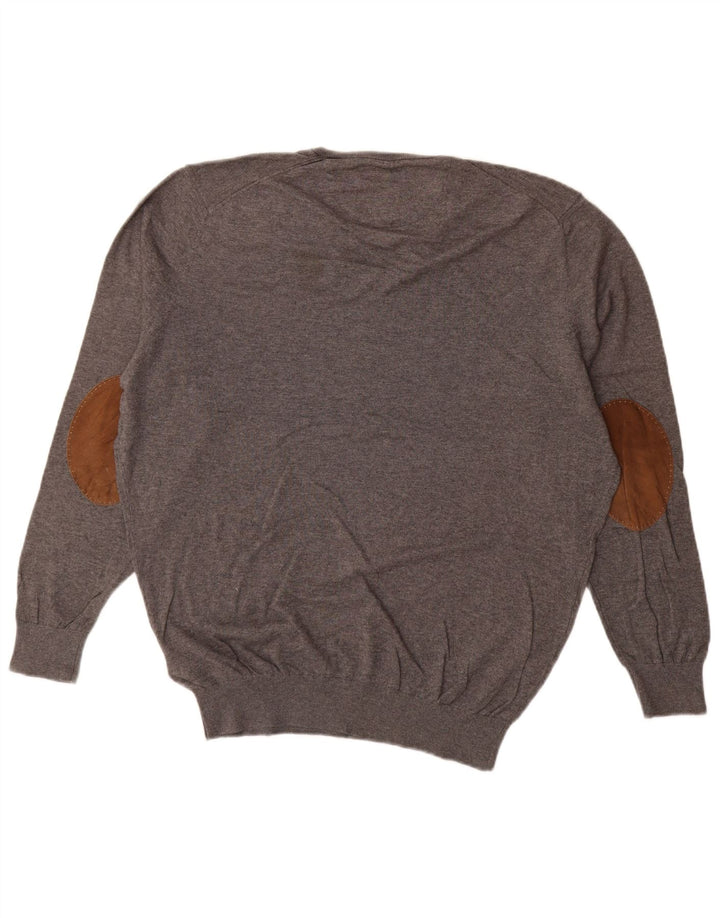 MASSIMO DUTTI Mens V-Neck Jumper Sweater XL Grey Cotton