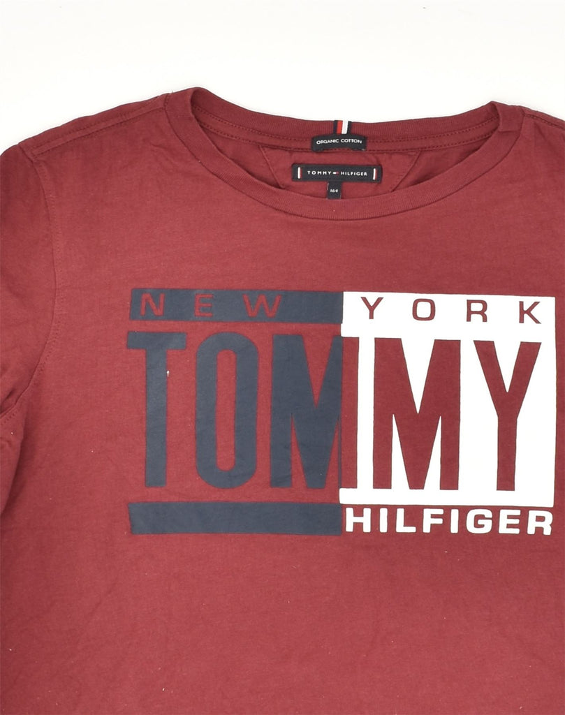 TOMMY HILFIGER Boys Graphic T-Shirt Top 13-14 Years Burgundy Cotton | Vintage Tommy Hilfiger | Thrift | Second-Hand Tommy Hilfiger | Used Clothing | Messina Hembry 