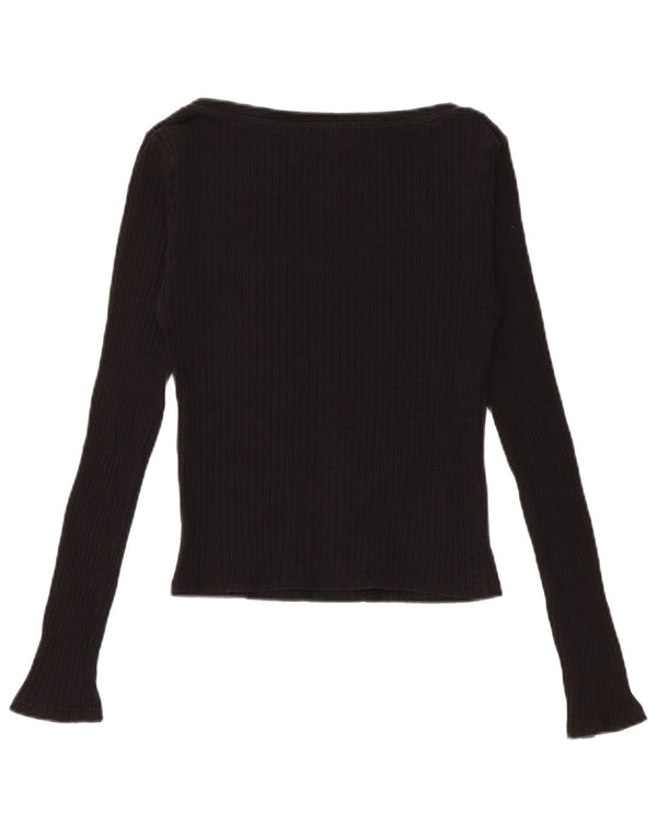 Zara Womens Crop Top Long Sleeve UK 8 Small Black Cotton